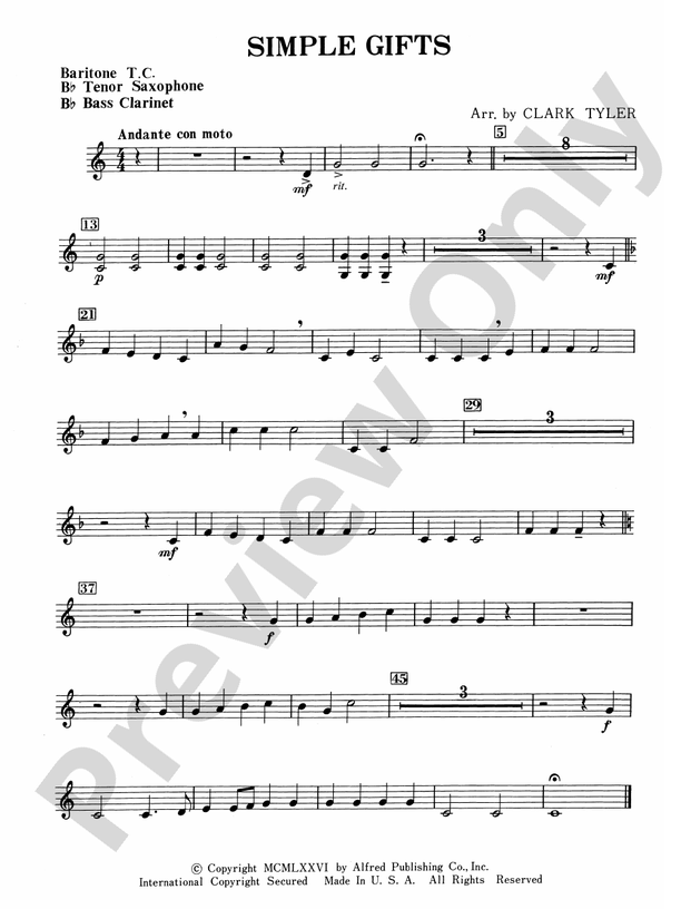 Simple Gifts (Shaker Folk Tune) Baritone T.C. Baritone T.C. Part