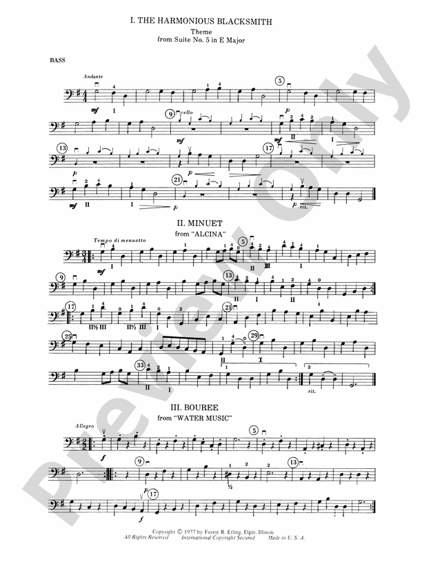 The Harmonious Blacksmith Suite String Bass String Bass Part Digital Sheet Music Download