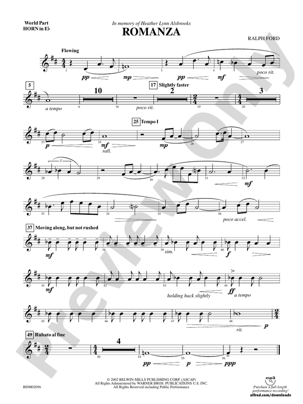 Romanza (wp) 1st Horn in Eflat (wp) 1st Horn in Eflat World Part