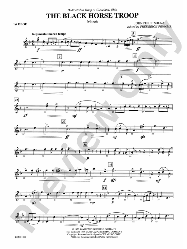 Black Horse Troop Oboe Oboe Part Digital Sheet Music Download