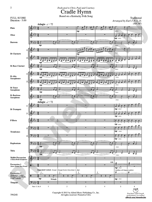 Cradle Hymn: Concert Band Conductor Score & Parts - Digital Sheet Music ...