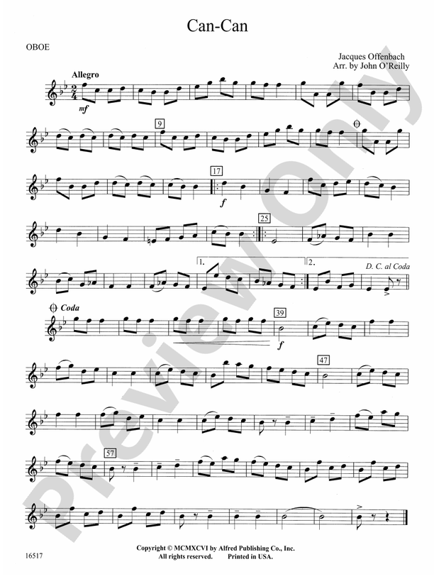 CanCan Oboe Oboe Part Digital Sheet Music Download