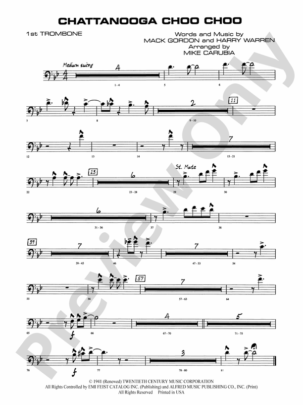 Chattanooga Choo Choo: 1st Trombone: 1st Trombone Part - Digital Sheet ...