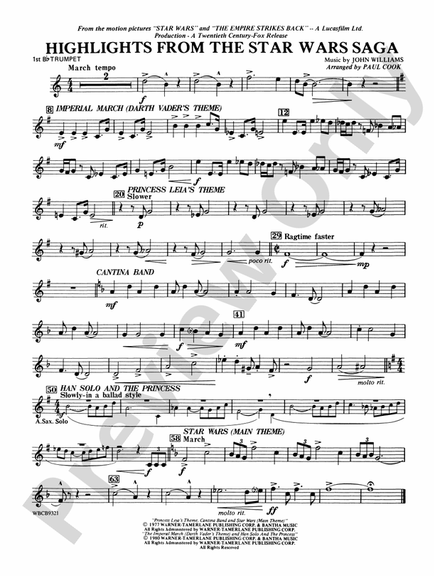 Star Wars® Saga, Highlights from the 1st Bflat Trumpet 1st Bflat Trumpet Part Digital