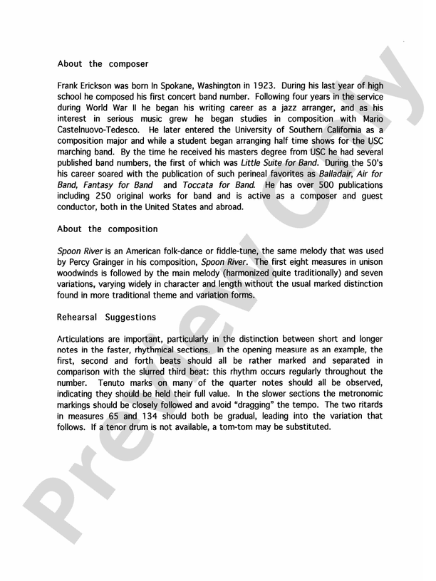 Spoon River Variations Score Concert Band Score Digital Sheet Music