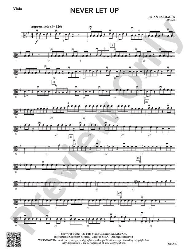 Never Let Up: Viola: Viola Part: Brian Balmages - Digital Sheet