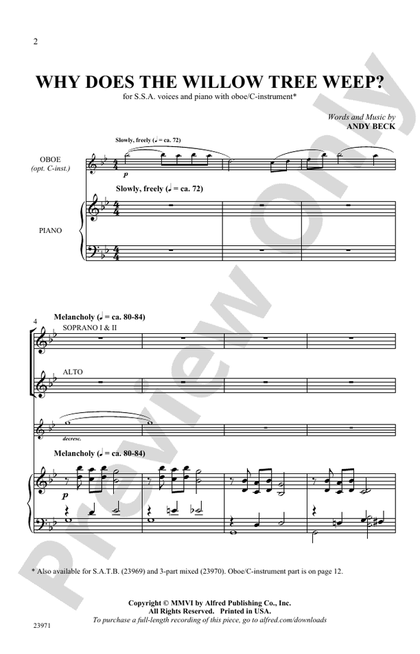 Why Does The Willow Tree Weep? SSA Choral Octavo Andy Beck Digital