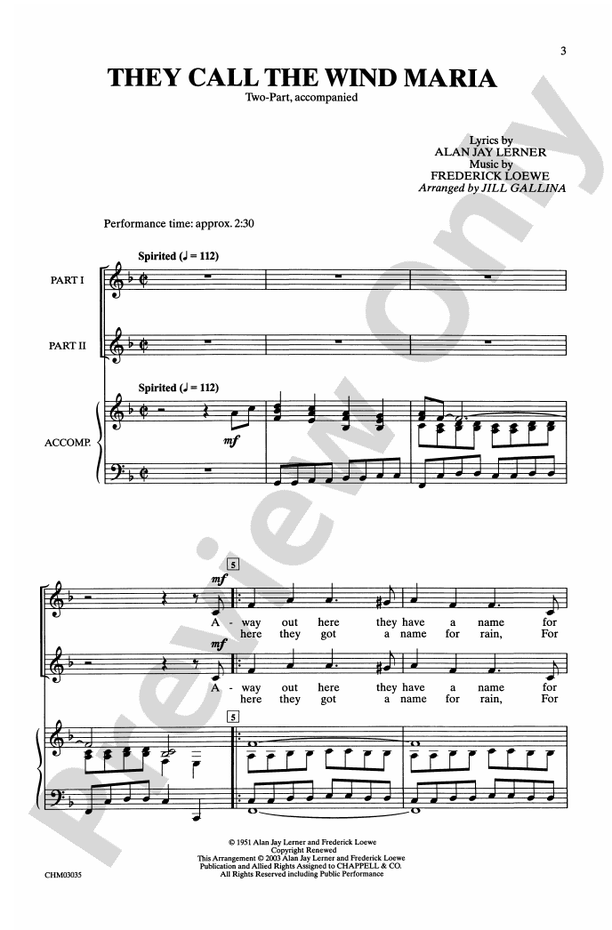 They Call The Wind Mariah Lyrics Paint Your Wagon They Call the Wind Maria (from Paint Your Wagon): 2-Part Choral Octavo