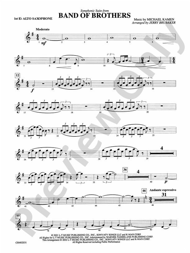 Band of Brothers, Symphonic Suite from Eflat Alto Saxophone Eflat