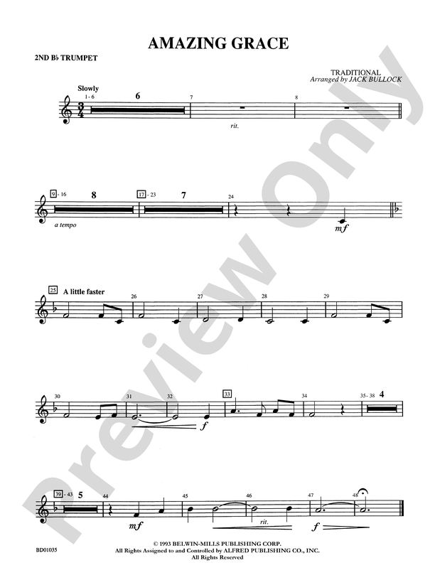 Amazing Grace: 2nd B-flat Trumpet: 2nd B-flat Trumpet Part - Digital Sheet  Music Download