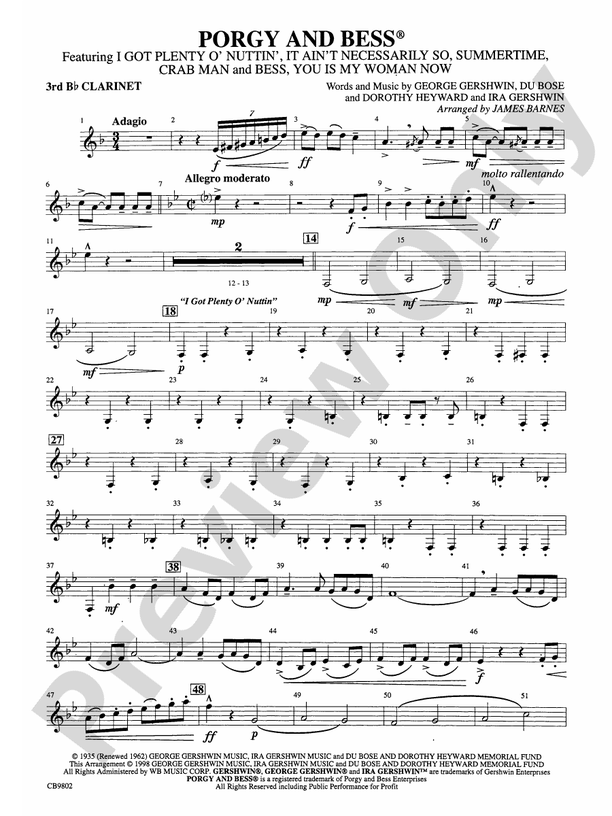 Porgy And Bess® (Medley): 3rd B-flat Clarinet: 3rd B-flat Clarinet Part ...