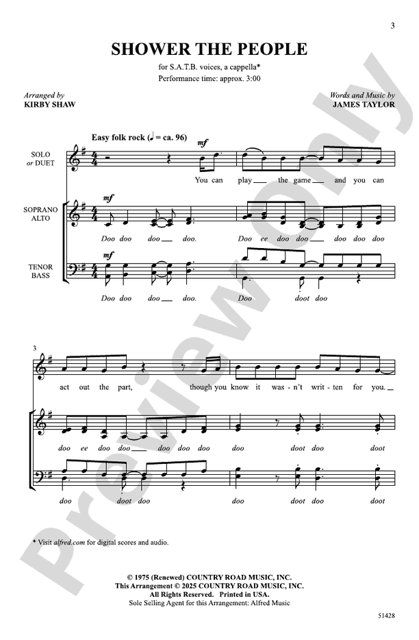 Shower the People: SATB a cappella Choral Octavo: James Taylor