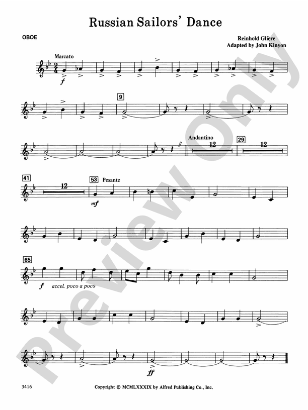 Russian Sailors' Dance Oboe Oboe Part Digital Sheet Music Download