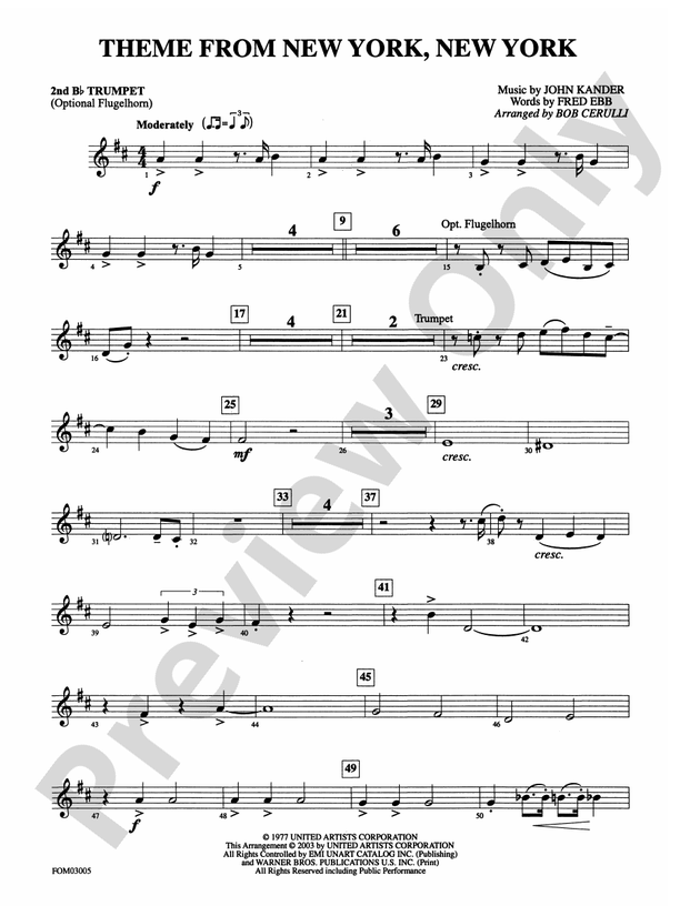 New York, New York, Theme from: 2nd B-flat Trumpet
