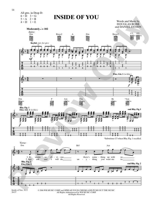 Inside Of You Guitar Hoobastank Digital Sheet Music Download