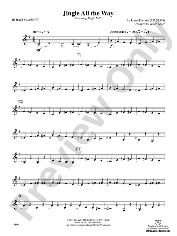 Jingle All The Way B Flat Bass Clarinet B Flat Bass Clarinet Part Digital Sheet Music Download 