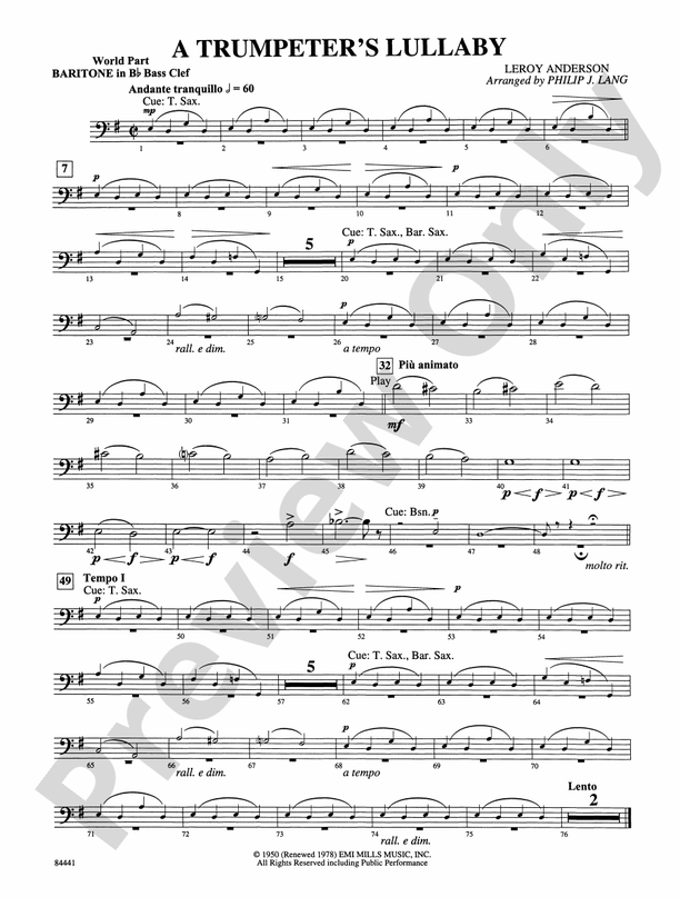 Trumpeter's Lullaby (with Trumpet Solo) (wp) Bflat Baritone B.C. (wp