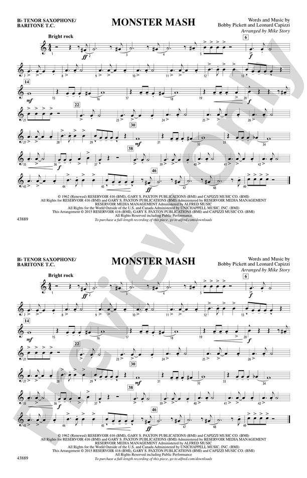 Monster Mash: Bb Tenor Saxophone/Bartione Treble Clef
