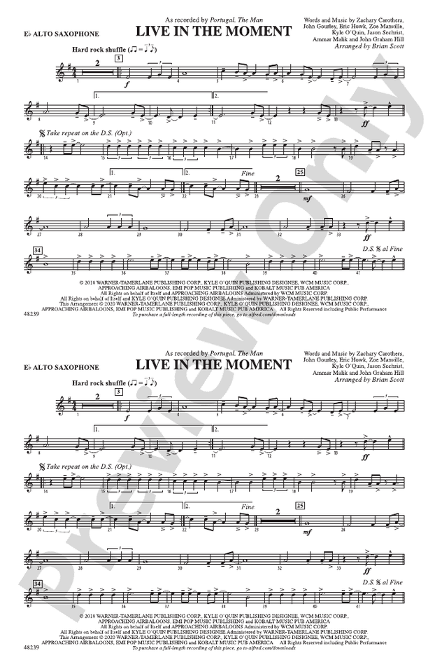 Live in the Moment: E-flat Alto Saxophone: E-flat Alto Saxophone Part -  Digital Sheet Music Download