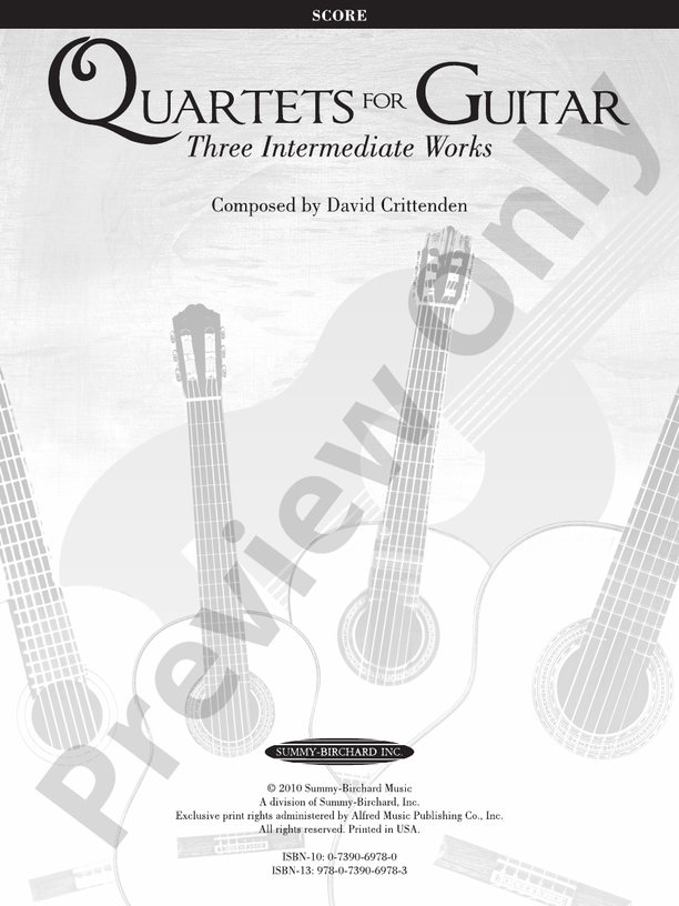 Quartets for Guitar Three Intermediate Works Guitar Book David