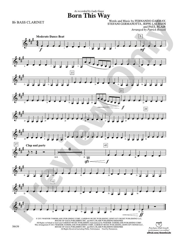 Born This Way B Flat Bass Clarinet B Flat Bass Clarinet Part Digital Sheet Music Download 8330