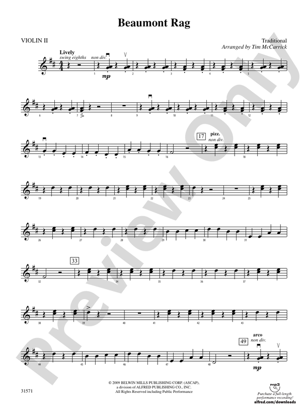 Beaumont Rag 2nd Violin 2nd Violin Part Digital Sheet Music