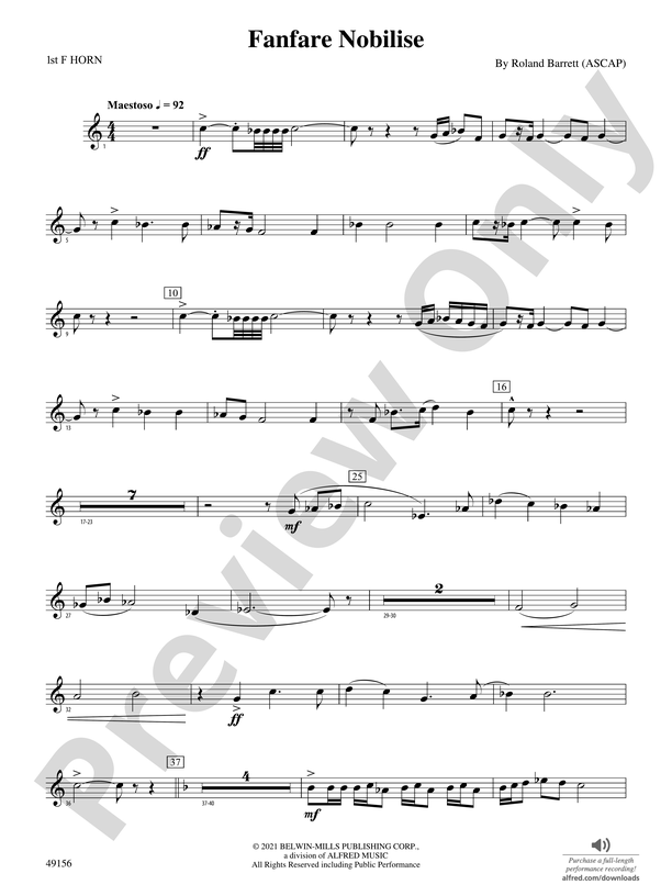 Fanfare Nobilise 1st F Horn 1st F Horn Part Digital Sheet Music Download 