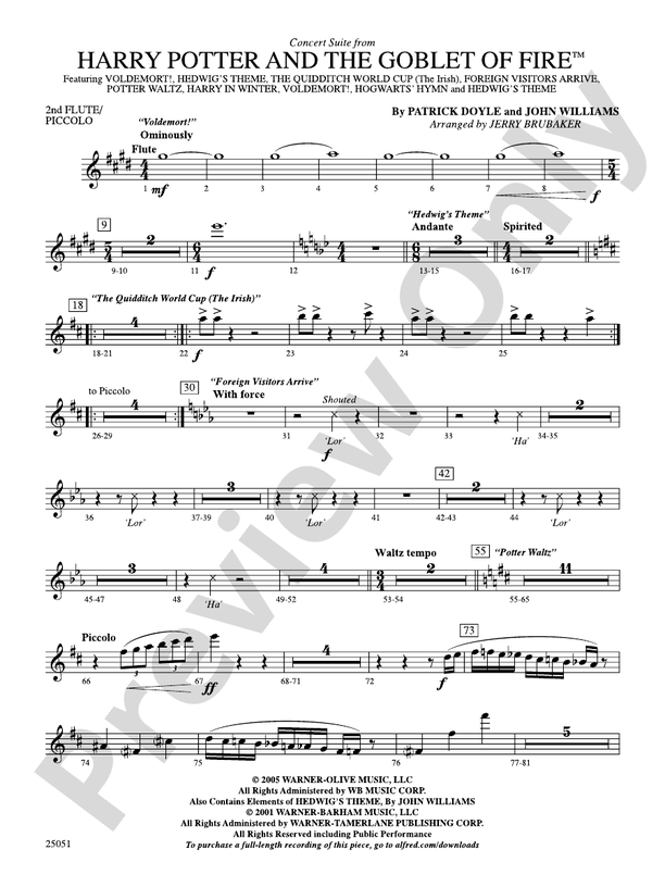 Harry Potter and the Goblet of Fire,™ Concert Suite from 2nd Flute