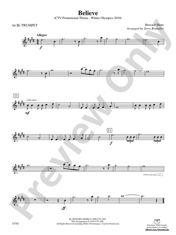 Believe (Winter Olympics 2010): 1st B-flat Trumpet