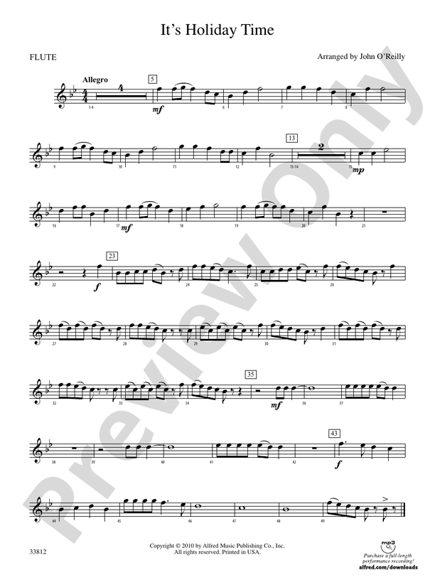It's Holiday Time Flute Flute Part Digital Sheet Music Download