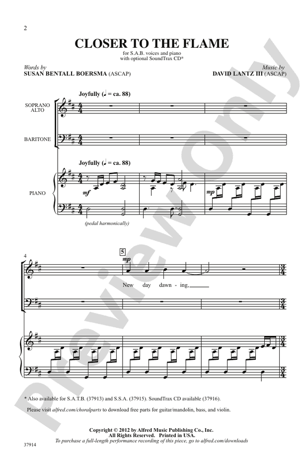 Closer To The Flame Sab Choral Octavo David Lantz Digital Sheet Music Download 9542