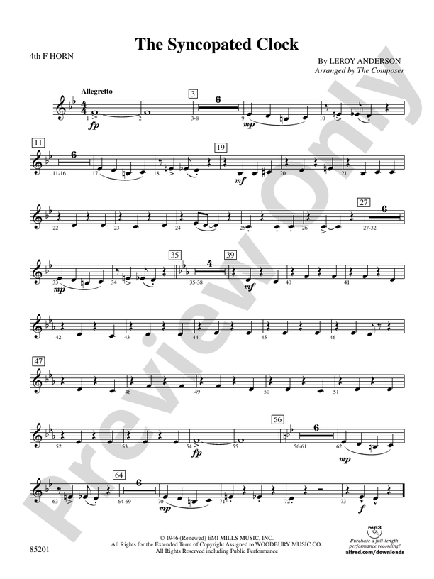The Syncopated Clock: 4th F Horn: 4th F Horn Part - Digital Sheet Music ...