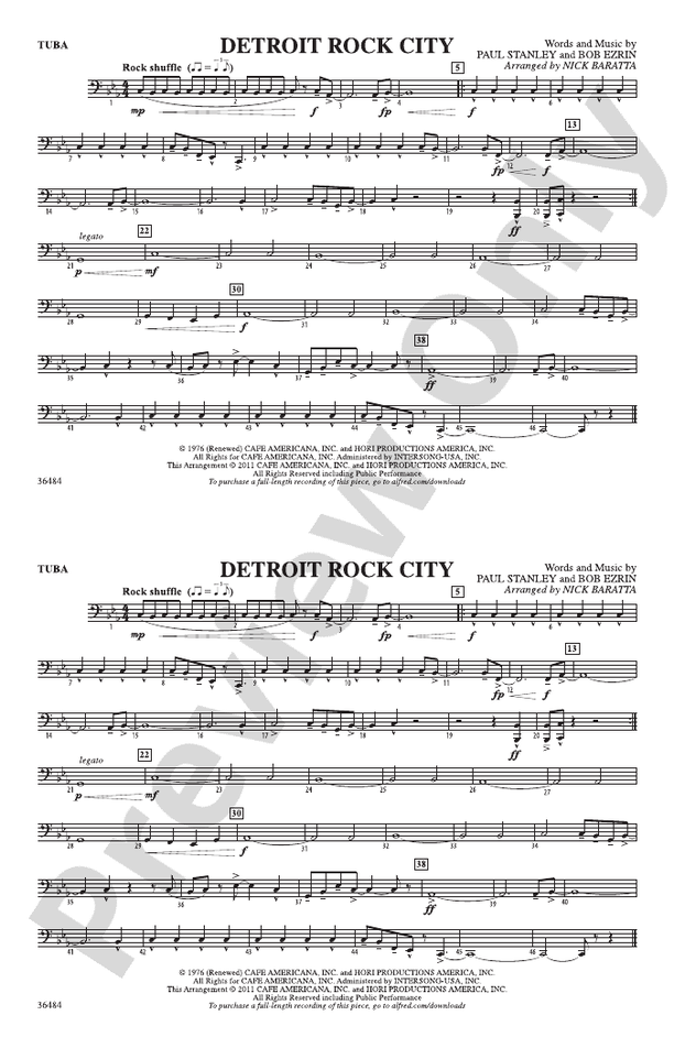 Detroit Rock City Tuba Tuba Part Digital Sheet Music Download