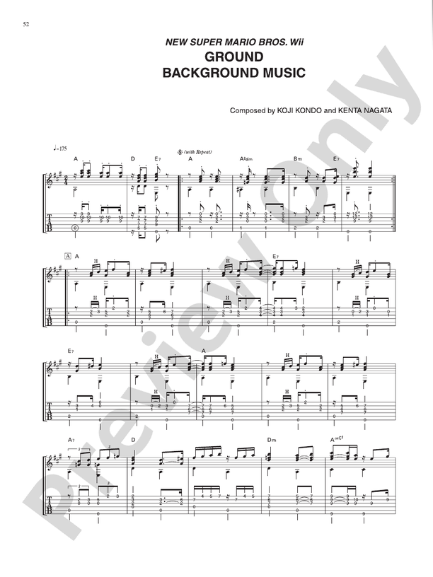 New Super Mario Bros. Wii Ground Background Music: Guitar: Nintendo® -  Digital Sheet Music Download