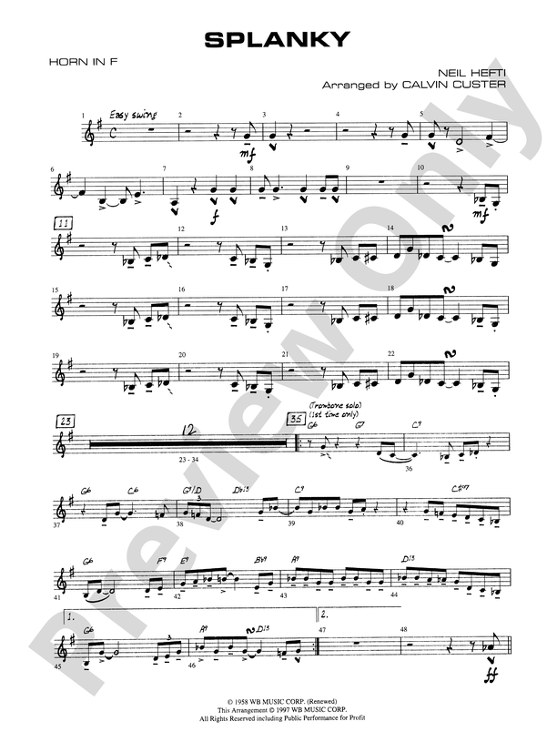 Splanky 1st F Horn 1st F Horn Part Digital Sheet Music Download 