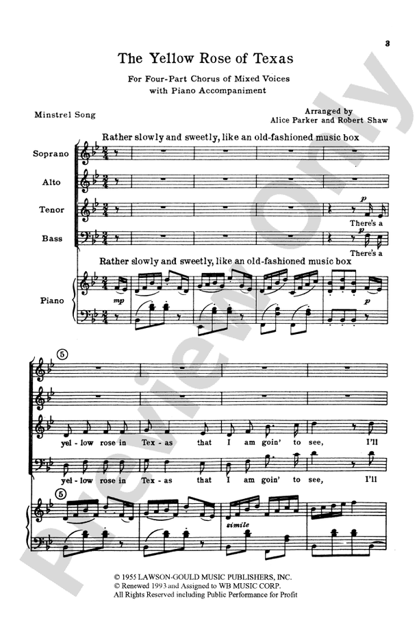 The Yellow Rose of Texas SATB Choral Octavo Digital Sheet Music Download