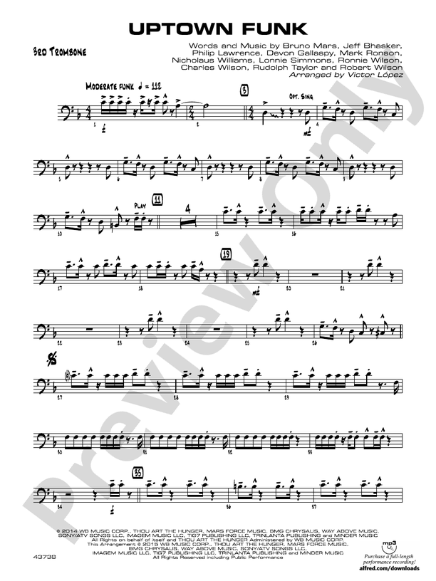 Uptown Funk 3rd Trombone 3rd Trombone Part Digital Sheet Music Download
