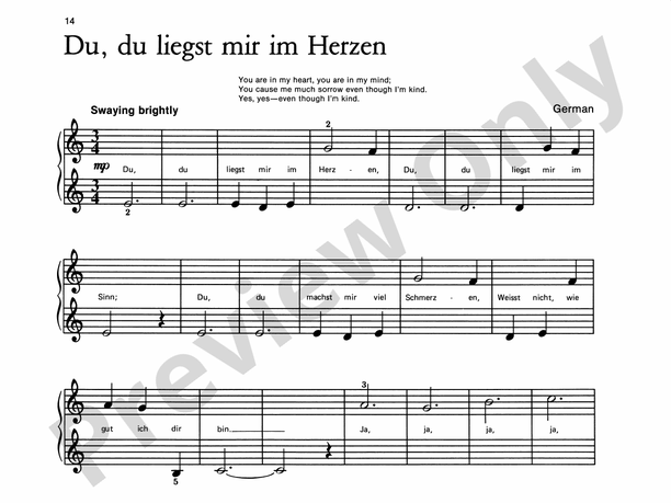 Du, Du Liegst Mir Im Herzen - Piano Solo with Lyrics (with Optional Duet Accompaniments)
