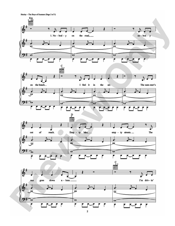 The Boys Of Summer Pianovocalchords Don Henley Digital Sheet Music Download 0995