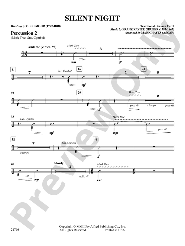 Silent Night 2nd Percussion 2nd Percussion Part Digital Sheet Music