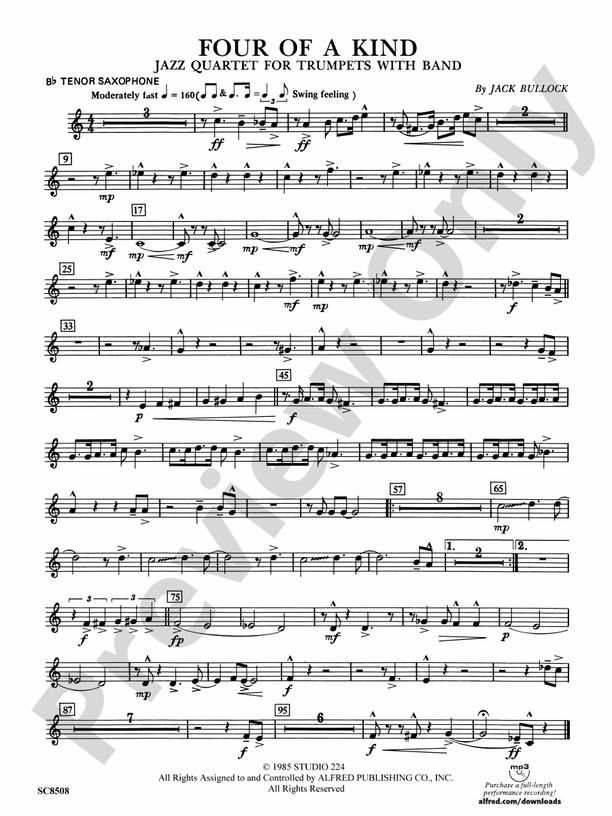 Four of a Kind Bflat Tenor Saxophone Bflat Tenor Saxophone Part