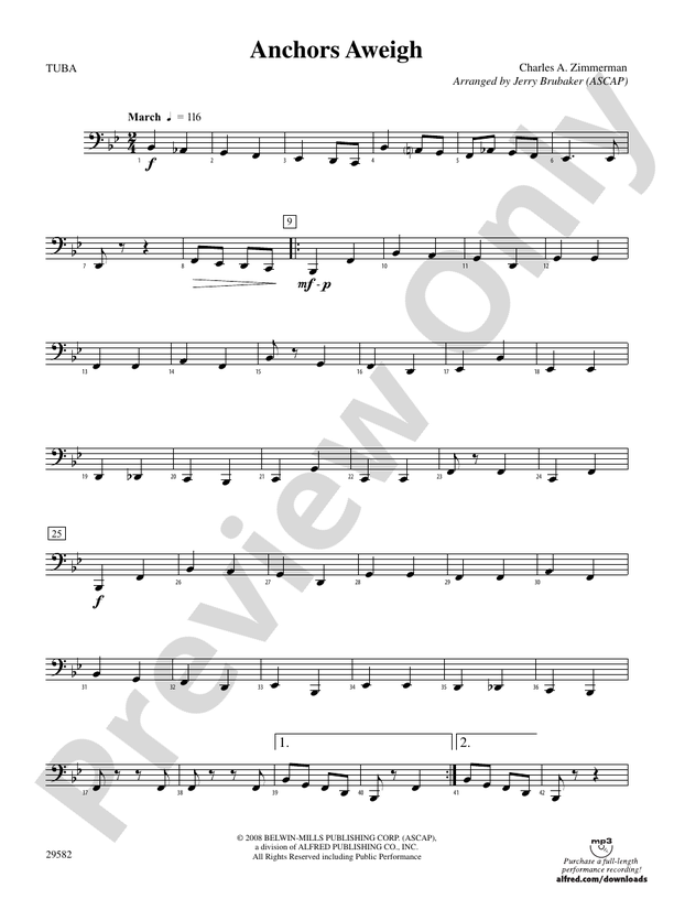 Anchors Aweigh Tuba Tuba Part Digital Sheet Music Download