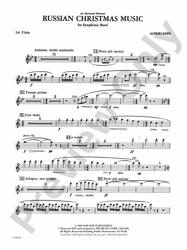 Russian Christmas Music Flute Flute Part Digital Sheet Music Download