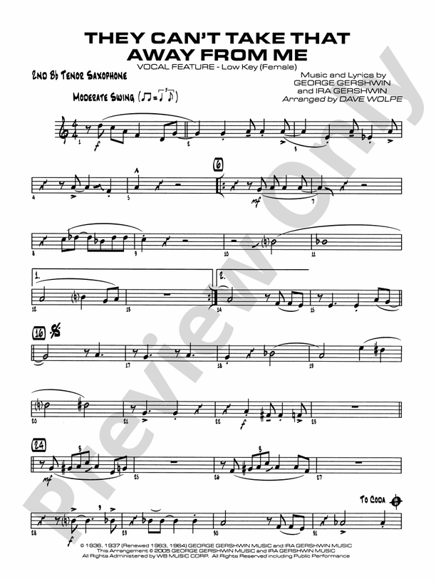 They Can't Take That Away from Me: 2nd B-flat Tenor Saxophone: 2nd B
