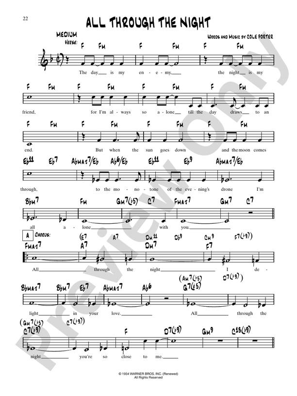 Enajenar Impuro Alentar All Through The Night: Piano/Vocal/Chords: Cole Porter - Digital Sheet Music  Download