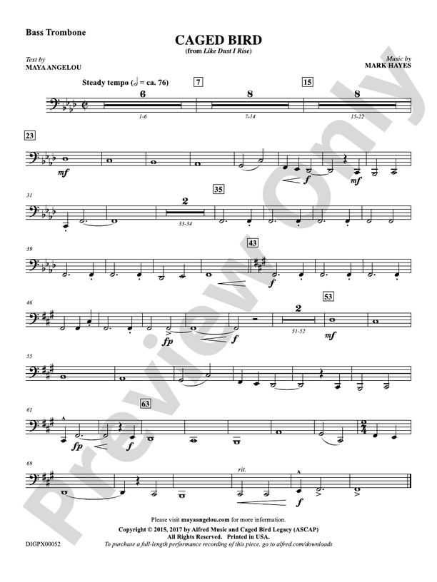 Caged Bird Bass Trombone Bass Trombone Part Digital Sheet Music