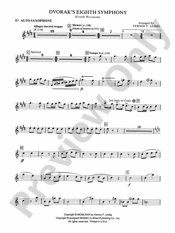 Dvorák's 8th Symphony, 4th Movement Eflat Alto Saxophone Eflat Alto