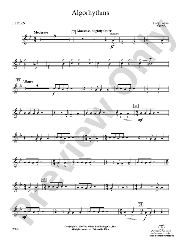 Algorhythms 1st F Horn 1st F Horn Part Digital Sheet Music Download 