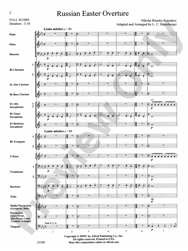 Russian Easter Overture Concert Band Conductor Score & Parts Nicolai