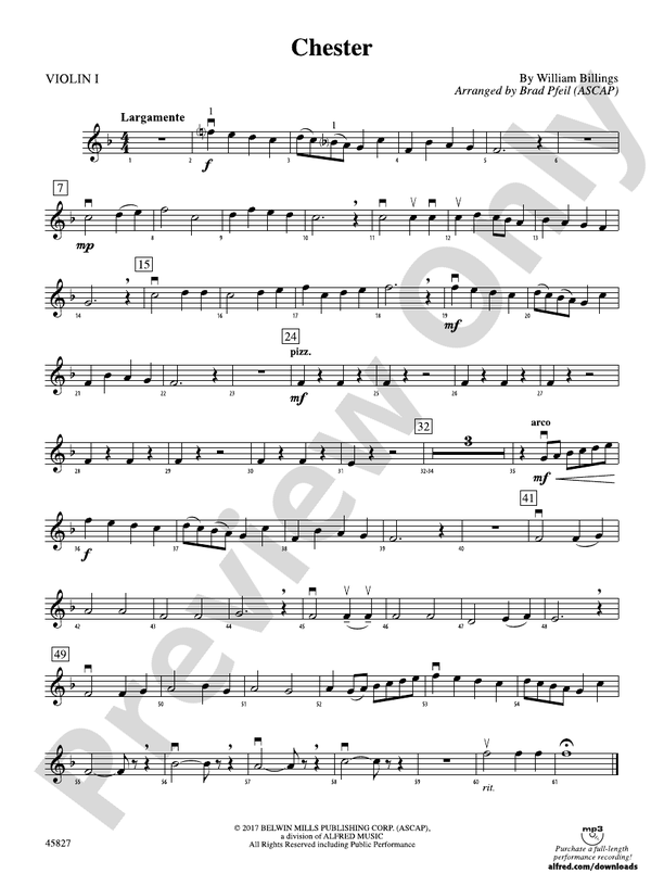 Chester: 1st Violin: 1st Violin Part - Digital Sheet Music Download